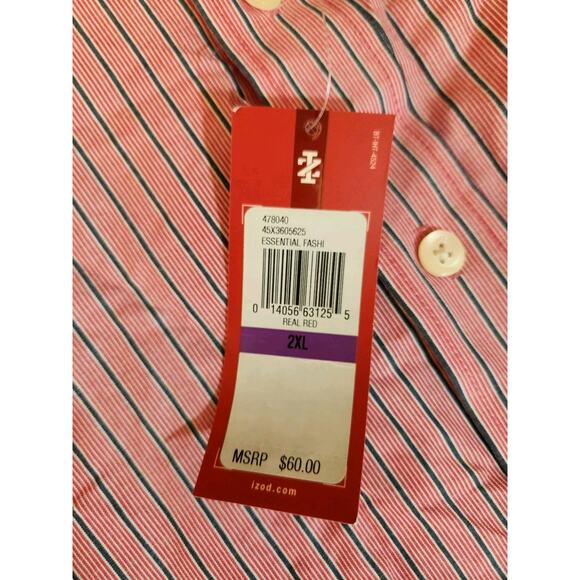 Izod NWT Shirt Mens 2XL Red Striped Long Sleeve Preppy Business Work MSRP $60 - Picture 3 of 12